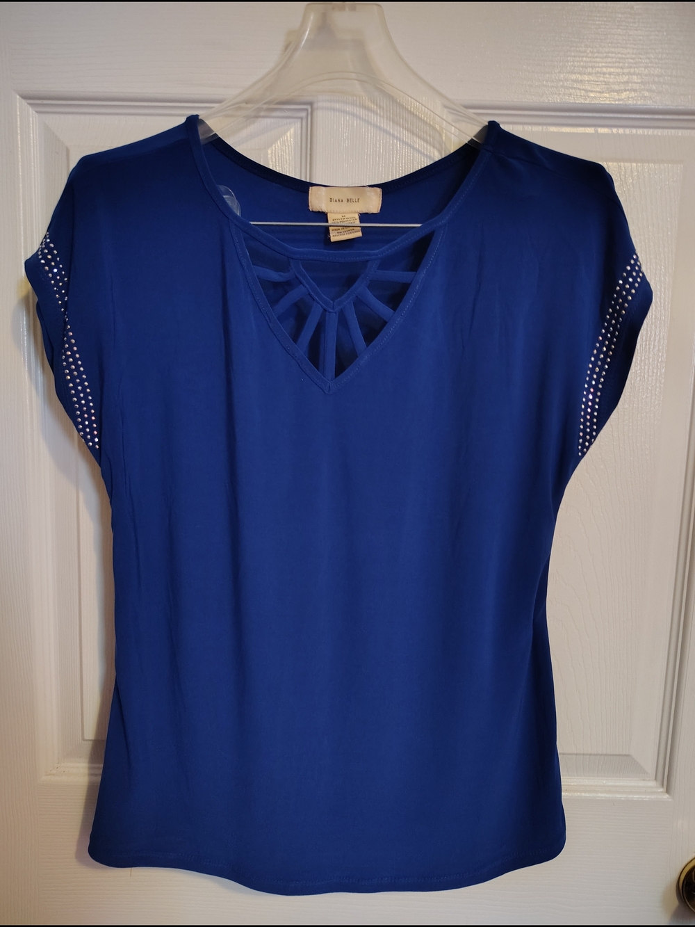 DIANA BELLE  Royal Blue Short Sleeve Lattice Neck Top M